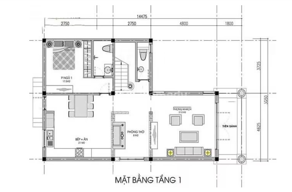 Bản vẽ nhà 2 tầng chữ L sang trọng 