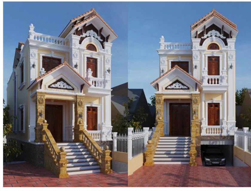 Mẫu nhà cổ điển 2 tầng có tầng hầm
