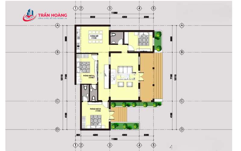 Phối cảnh mặt bên nhà cấp 4 nông thôn 3 phòng ngủ