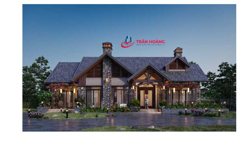 Phối cảnh ngoại thất nhà biệt thự sân vườn 1 tầng hiện đại