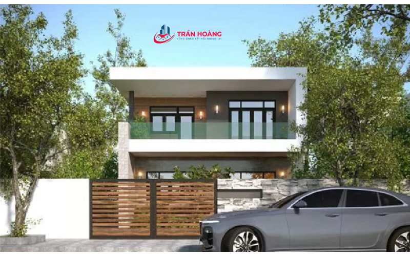 Mẫu nhà 2 tầng mái bằng mặt tiền rộng