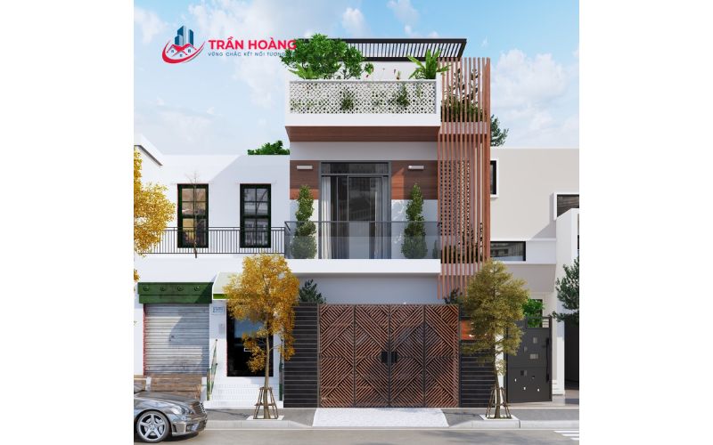 Mẫu nhà có sân thượng có màu sơn hợp mệnh thổ