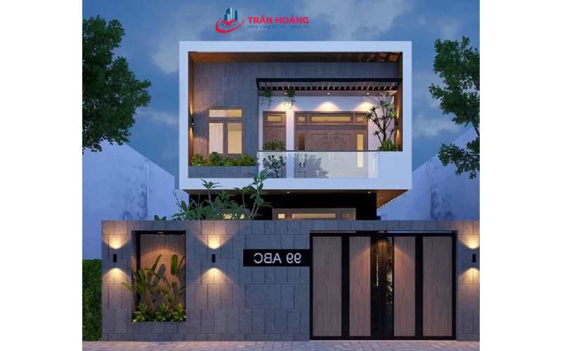 Mẫu nhà mặt tiền rộng chiều sâu hẹp 1 trệt 1 lầu